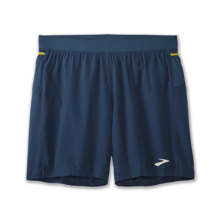 Brooks SHERPA 7 2-IN-1 Running Shorts Mens Sale - Indigo Rush/Golden Hour (FNY721406)